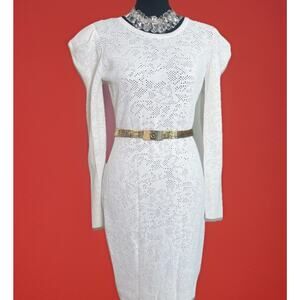 NWT Milly Long Sleeve White Pointille Lace Wiggle Dress | Mod Wedding Dress |